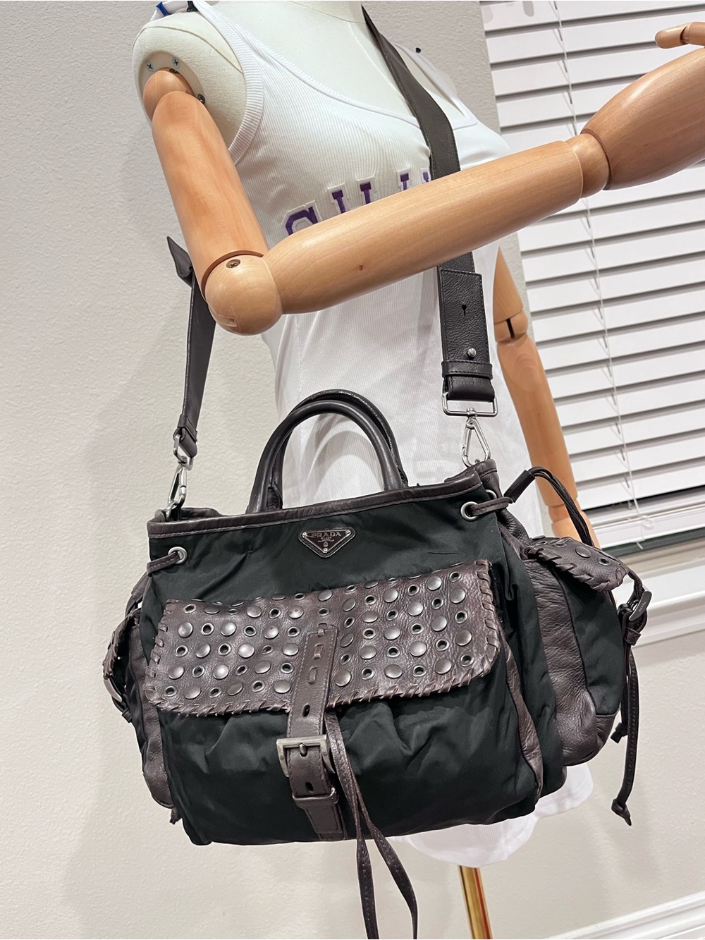 PRADA NYLON AND LEATHER BAG.